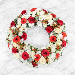 couronne funéraire rouge blanc livraison fleurs de deuil 123fleurs comparaison bloomyrama