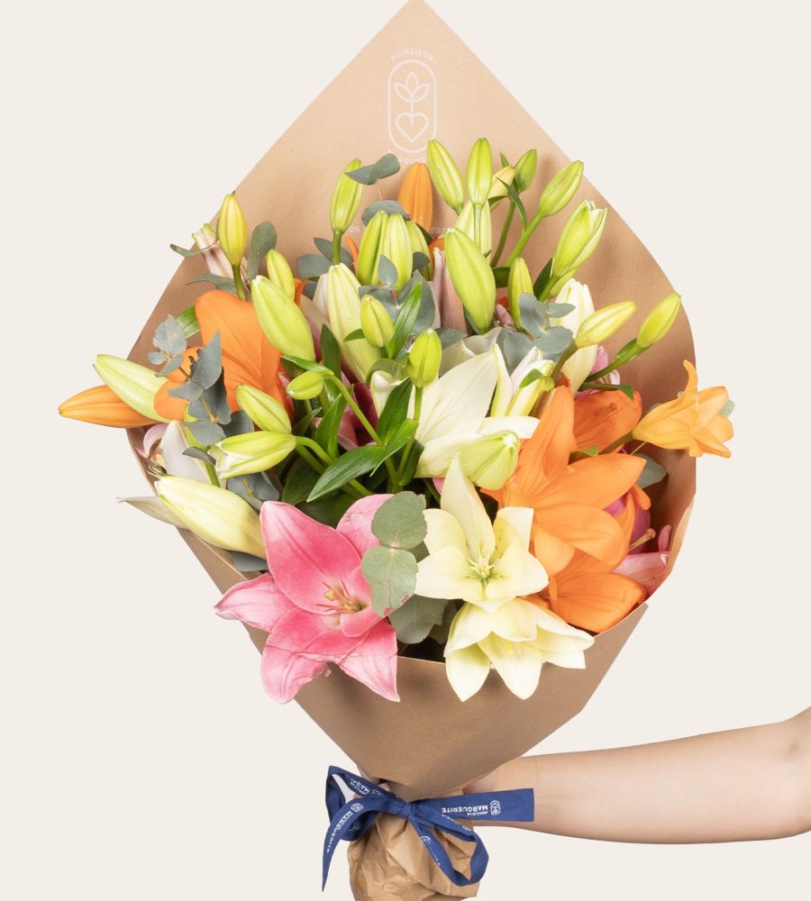 bouquet de lys multicolore tons chauds Monsieur marguerite comparateur bloomyrama