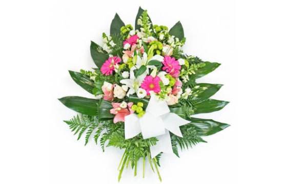 Gerbe de deuil rose et blanche livraison agitateur floral comparateur de fleurs bloomyrama