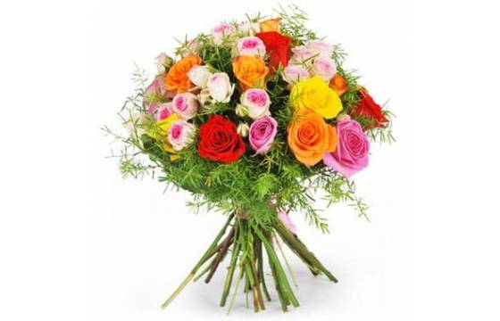 Livraison Roses multicolores bouquet rond agitateur floral comparateur de fleurs bloomyrama