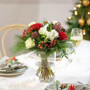 Bouquet Joyeuses fêtes rouge blanc livraison fleurs de noël Interflora comparateur bloomyrama