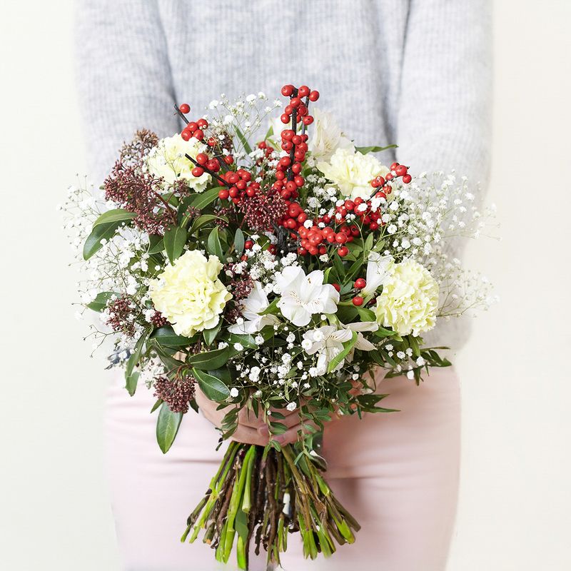 Bouquet blanc rouge au coin du feu Livraison fleurs interflora comparateur bloomyrama