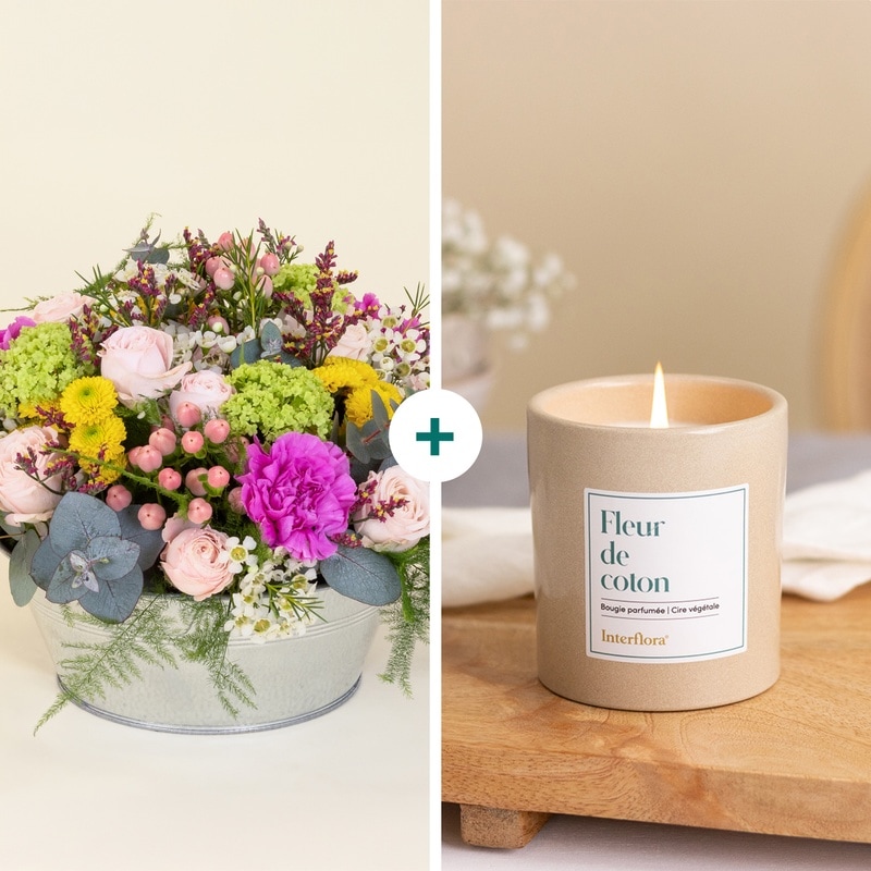 Echappée fleurie composition fleurs fraiches bougie parfumée interflora bloomyrama