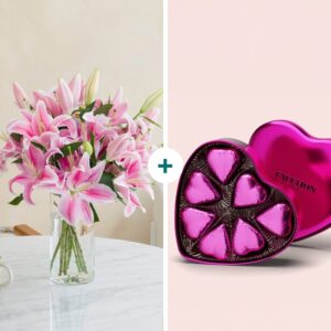 Brassée de lys roses et chocolat fauchon livraiosn interflora bloomyrama comparateur de fleurs
