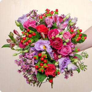 Bouquet Mambo roses lisianthus multicolore livré par 123fleurs comparaison de fleurs sur bloomyrama.com