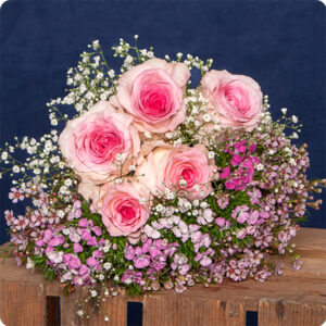 Bouquet Rose Tendresse livré par 123fleurs roses roses et fleurs légères vu sur le comparateur bloomyrama