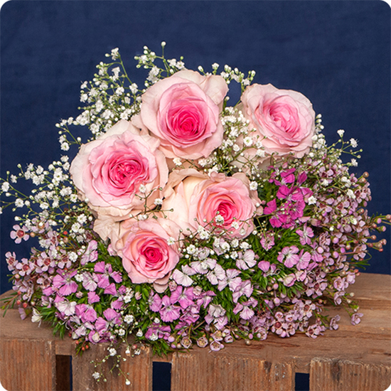Bouquet Rose Tendresse livré par 123fleurs roses roses et fleurs légères vu sur le comparateur bloomyrama