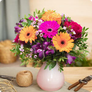 bouquet bohème 123fleurs roses rouge orange trouvé sur bloomyrama