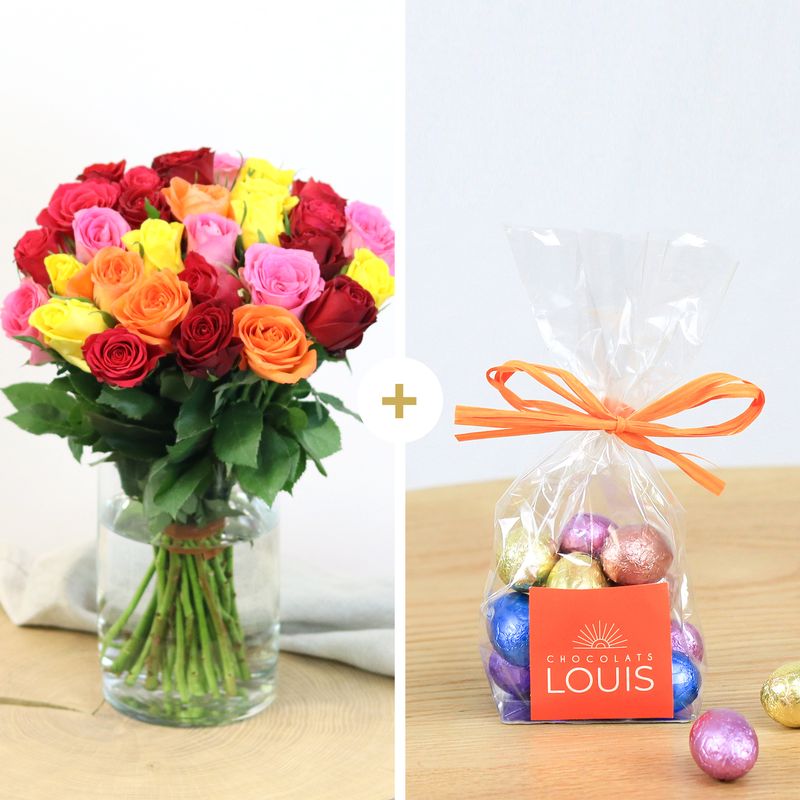 roses multicolores œufs en chocolat Interflora bloomyrama
