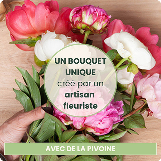 Bouquet sur mesure pivoines roses fleurs de saison feuillage léger livré par 123fleurs sur le comparateur de fleurs bloomyrama