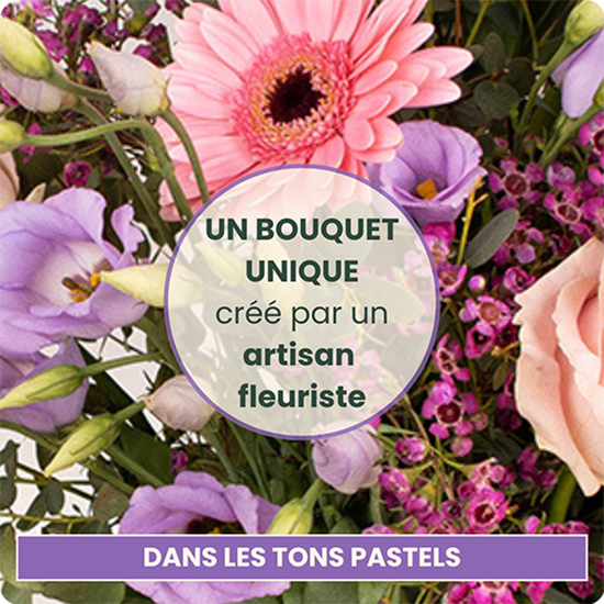 Bouquet du fleuriste couleurs pastel fleurs de saison composition artisanale livrée par 123fleurs via bloomyrama