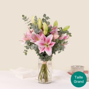 Bouquet lys eucalyptus blanc ou rose hommage bloomyrama