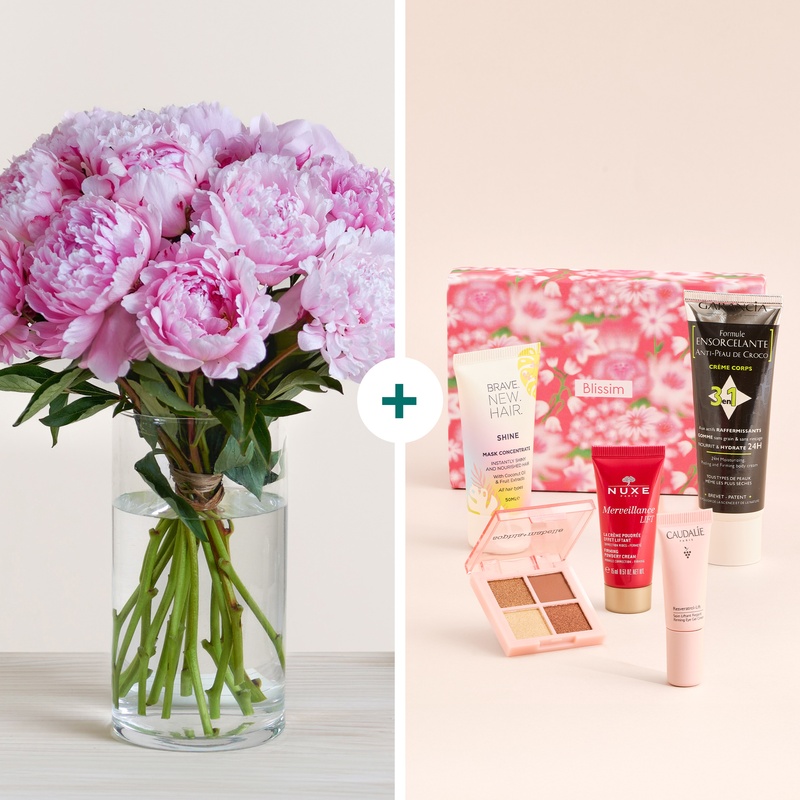 Pivoines roses et box beauté blissim Interflora comparateur de fleurs bloomyrama