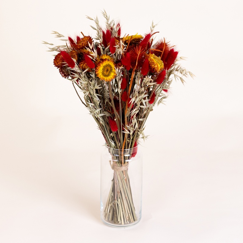 bouquet fleurs sechees flamboyant interflora orange rouge automne sans vase bloomyrama