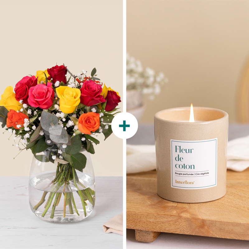 Roses multicolores bougie parfumée interflora comparateur bloomyrama