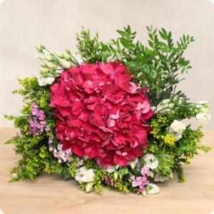 Bouquet Paimpol hortensia fuchsia lisianthus blanc 123fleurs bloomyrama