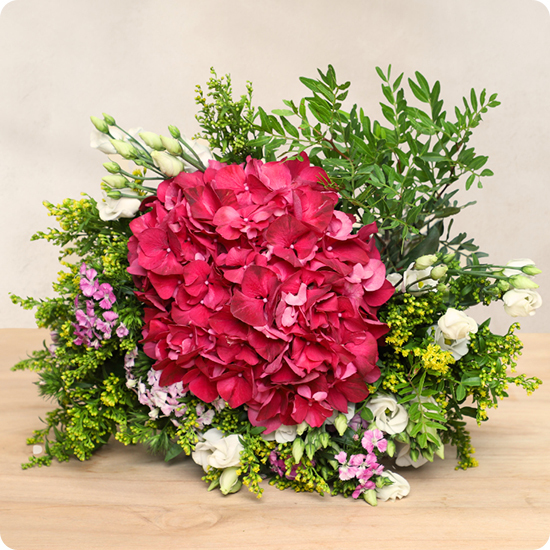Bouquet Paimpol hortensia fuchsia lisianthus blanc 123fleurs bloomyrama