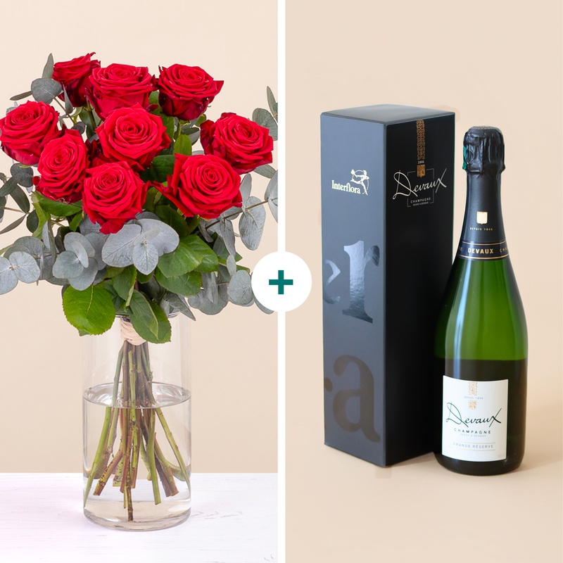 bouquet Mon Grand Amour roses rouges avec champagne Interflora bloomyrama