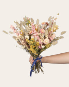 Bouquet fleurs séchées rose et crème Monsieur Marguerite comparaison de fleurs bloomyrama