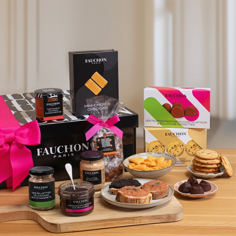Coffret festif et gourmand Fauchon, cadeau sucré salé raffiné, livraison par Interflora sur le comparateur de fleurs bloomyrama