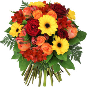 Bouquet Coccinelle roses germinis fleurettes feuillages Florajet comparateur de fleurs bloomyrama