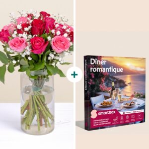 bouquet de roses rouges et roses avec coffret smartbox interflora disponible sur le comparateur bloomyrama