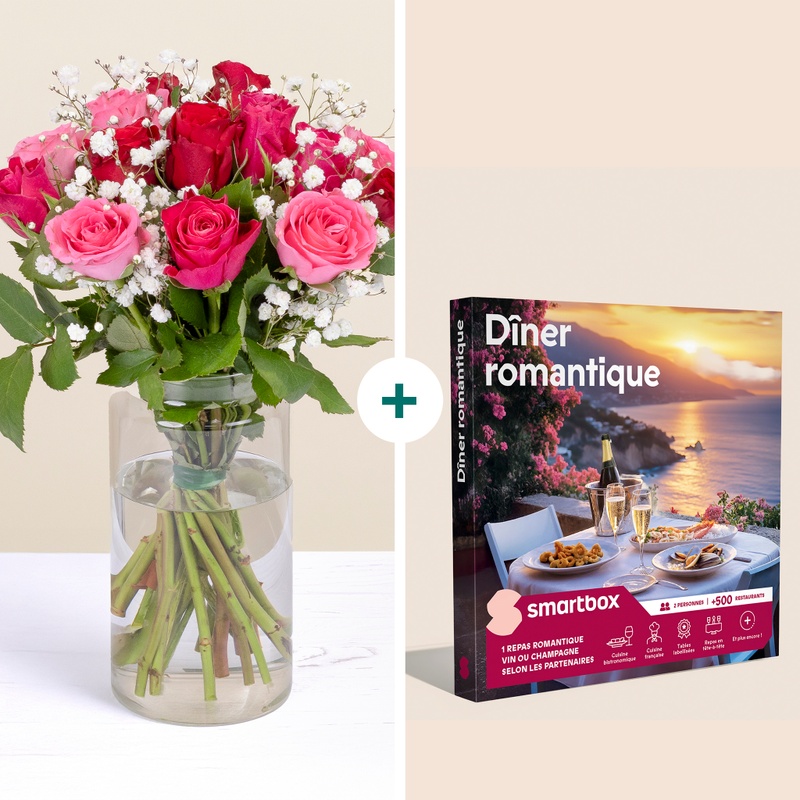 bouquet de roses rouges et roses avec coffret smartbox interflora disponible sur le comparateur bloomyrama