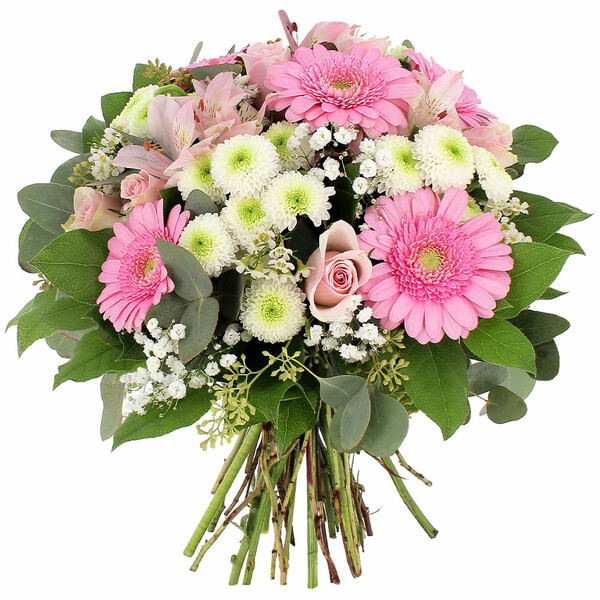 Bouquet Prélude Florajet roses germinis fleurettes rond rose blanc