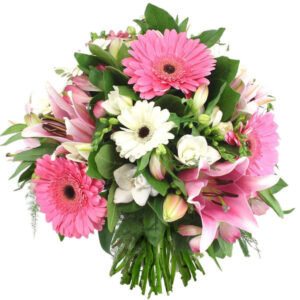 bouquet Duchesse gerberas lys roses rose blanc florajet bloomyrama