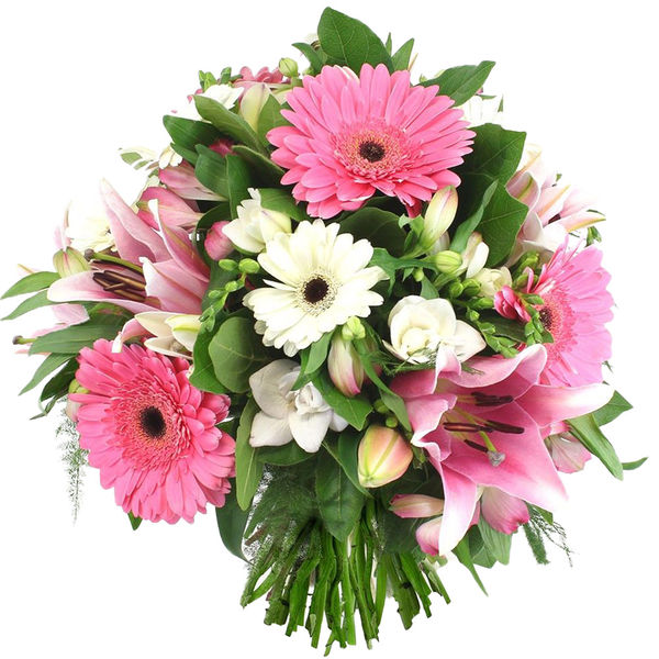 bouquet Duchesse gerberas lys roses rose blanc florajet bloomyrama