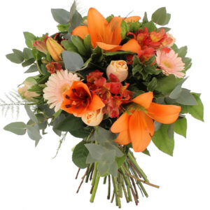 Bouquet Ambre lys roses fleurettes feuillages Florajet comparateur bloomyrama