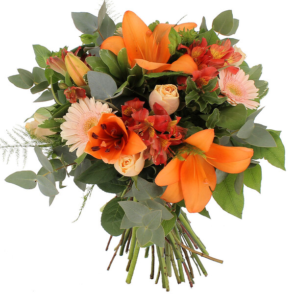 Bouquet Ambre lys roses fleurettes feuillages Florajet comparateur bloomyrama