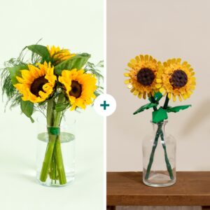 bouquet de tournesols frais avec set lego tournesols interflora disponible sur le comparateur bloomyrama