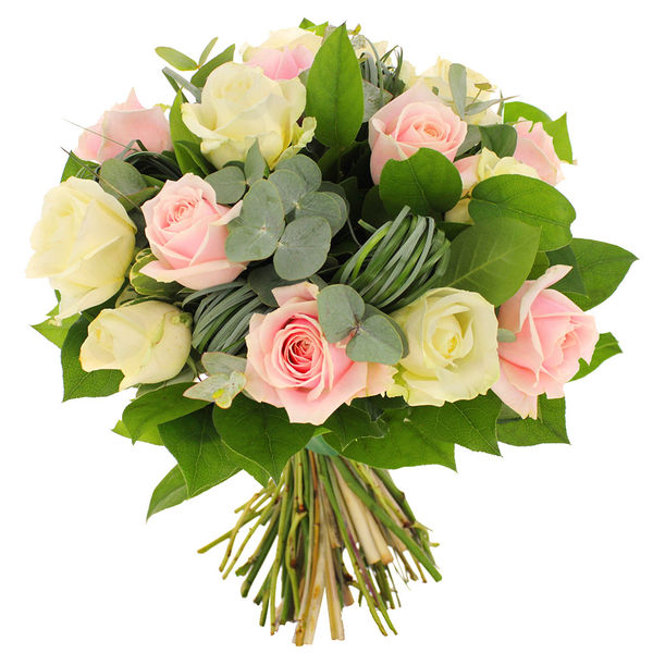 Bouquet de roses bicolores Florajet roses roses blanches feuillage comparateur de fleurs bloomyrama