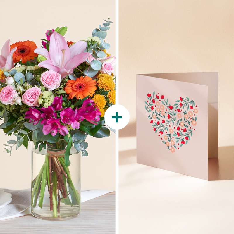 Bouquet coloré et festif avec carte à personnaliser Interflora vu sur le comparateur bloomyrama