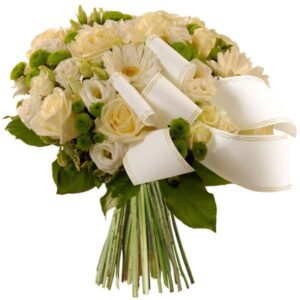 Bouquet fleurs blanches roses lysianthus vert florajet vu sur le comparateur de fleurs bloomyrama