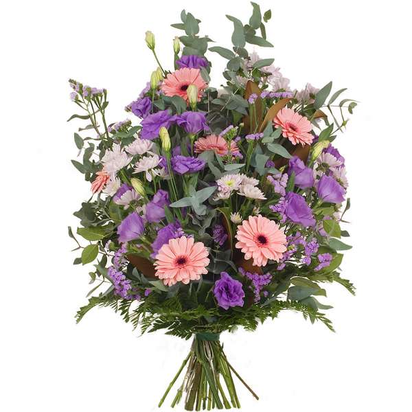 gerbe main deuil mauve rose livraison florajet comparateur de fleurs bloomyrama