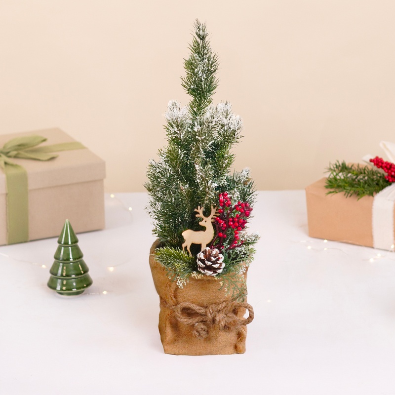 Sapin blanc décoré naturel en pot avec décorations de Noël livraison par Interflora sur le comparateur de fleurs bloomyrama