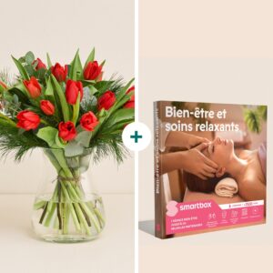 Coffret Bien être Floral tulipes rouges et Smartbox détente livraison par Interflora sur le comparateur de fleurs bloomyrama