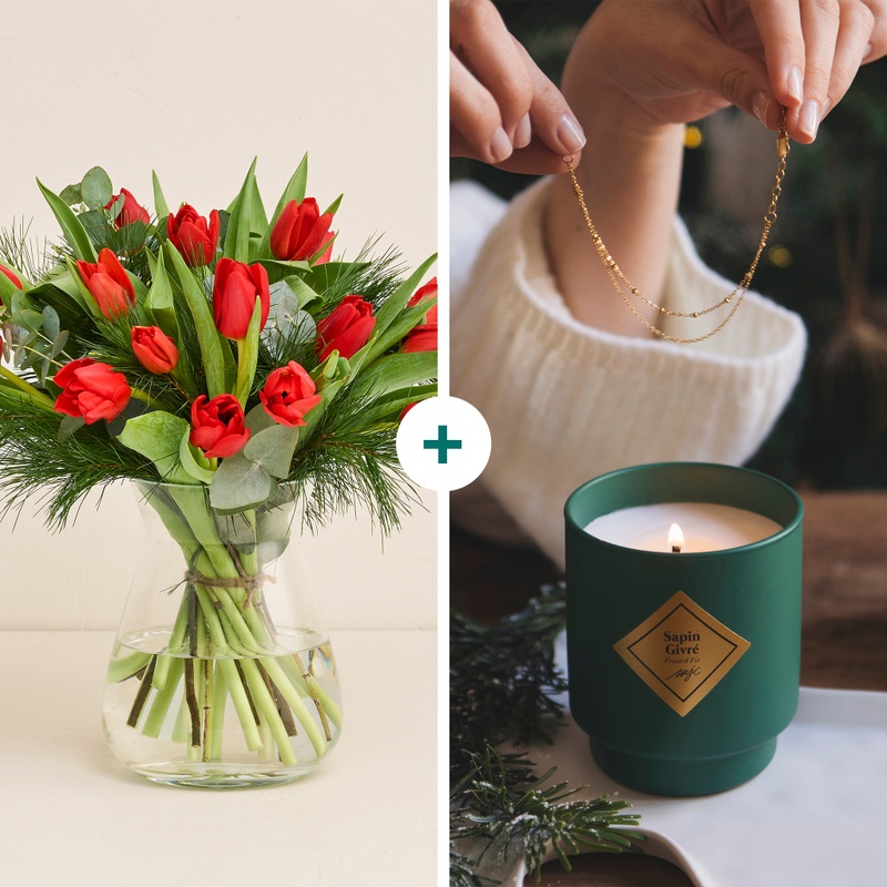 Duo Surprise tulipes et bougie bijou My Jolie Candle, livraison par Interflora sur le comparateur de fleurs bloomyrama
