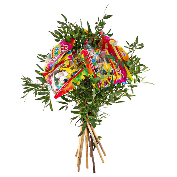 Bouquet Folie gourmande bonbons Haribo Happy Life et pistachia composition gourmande Florajet disponible sur le comparateur bloomyrama