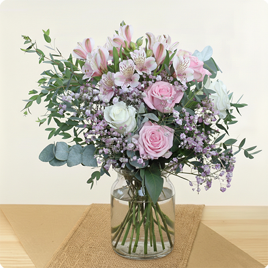 Bouquet Rose Inca roses alstroemerias gypsophile eucalyptus 123fleurs disponible sur bloomyrama