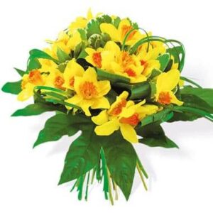 Bouquet rond de jonquilles beergrass aspidistra L'Agitateur floral disponible sur bloomyrama