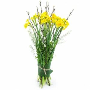 Bouquet de jonquilles jaunes avec chatons et feuillage L'Agitateur floral disponible sur bloomyrama