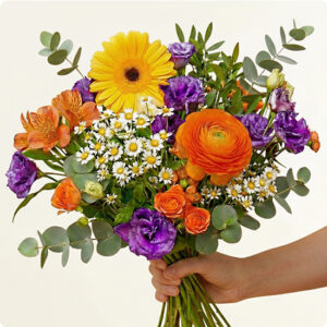 Bouquet chaleureux saumon fuchsia et blanc esprit champêtre 123fleurs disponible sur bloomyrama