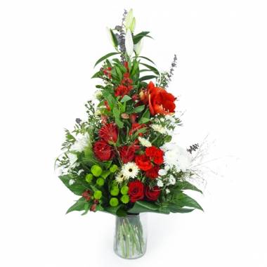 gerbe de deuil rouge et blanche avec roses lys gerberas feuillage Agitateur Floral disponible sur bloomyrama