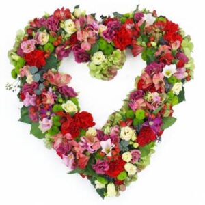 Coeur de deuil rose et rouge avec lisianthus hortensia et orchidée 45 cm l’Agitateur Floral disponible sur le comparateur bloomyrama