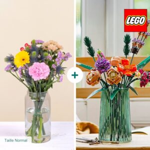 Bouquet multicolore avec fleurs LEGO a assembler coffret original Interflora disponible sur bloomyrama