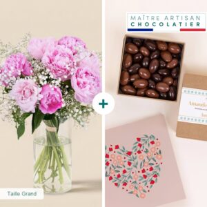 Bouquet de pivoines roses avec chocolats par Interflora disponible sur le comparateur bloomyrama
