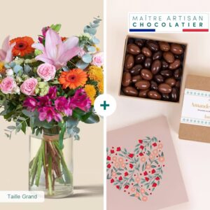 Bouquet multicolore et amandes chocolat Interflora disponible sur le comparateur bloomyrama